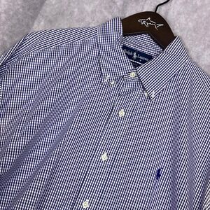 Ralph Lauren Blake Button Down Mens Large Blue Gingham Check Cotton Excellent